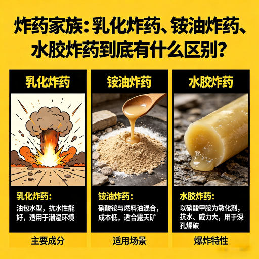 滨海炸药家族:乳化炸药、铵油炸药、水胶炸药到底有什么区别?